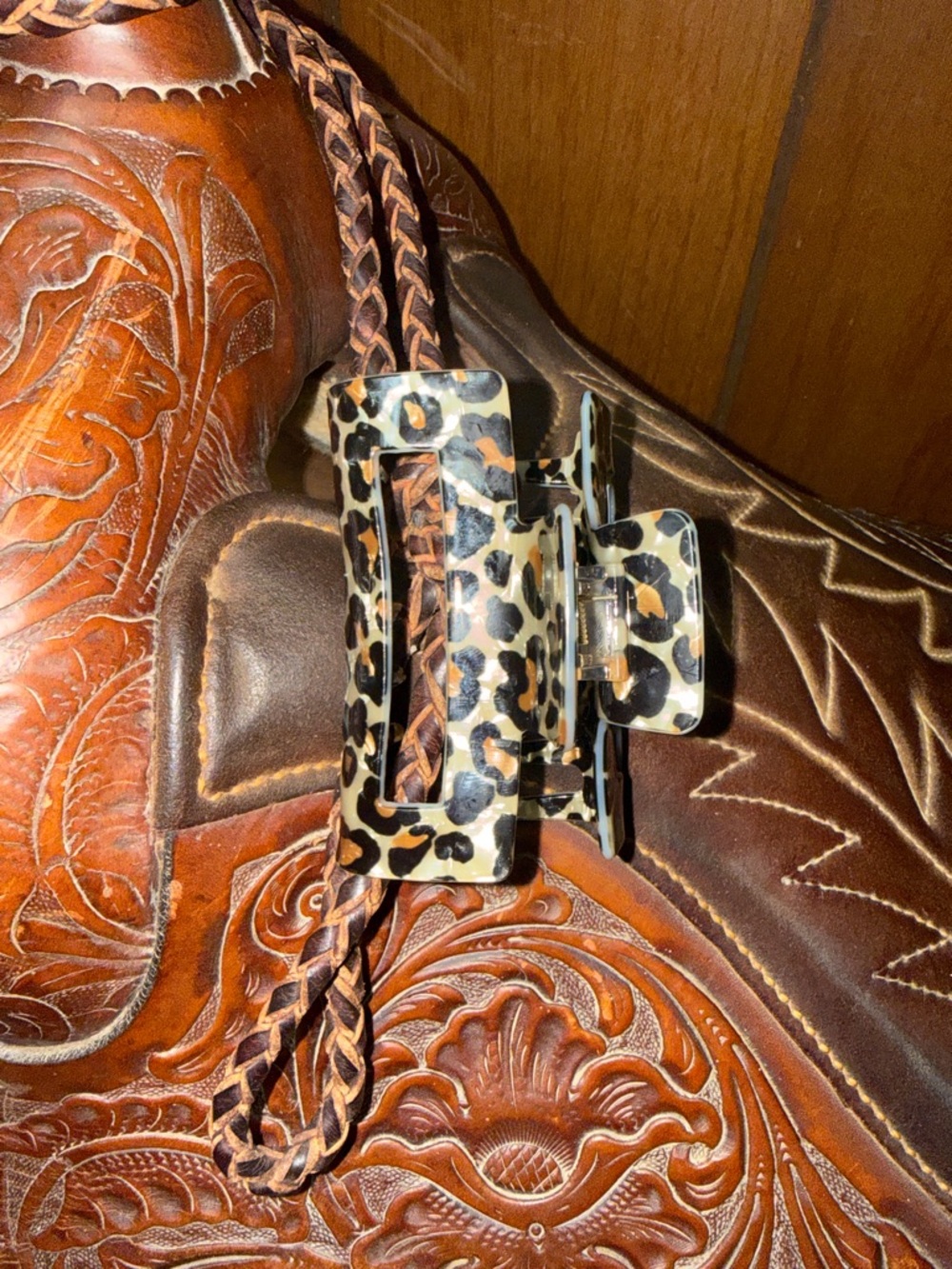 Leopard Print Hair Claw Clip - Brown/Tan